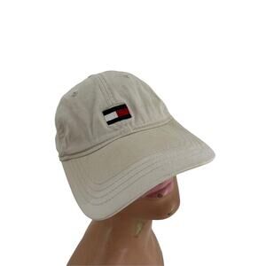 Vintage Tommy Hilfiger Distressed Hat Cap OSFA Beige 90s Flag